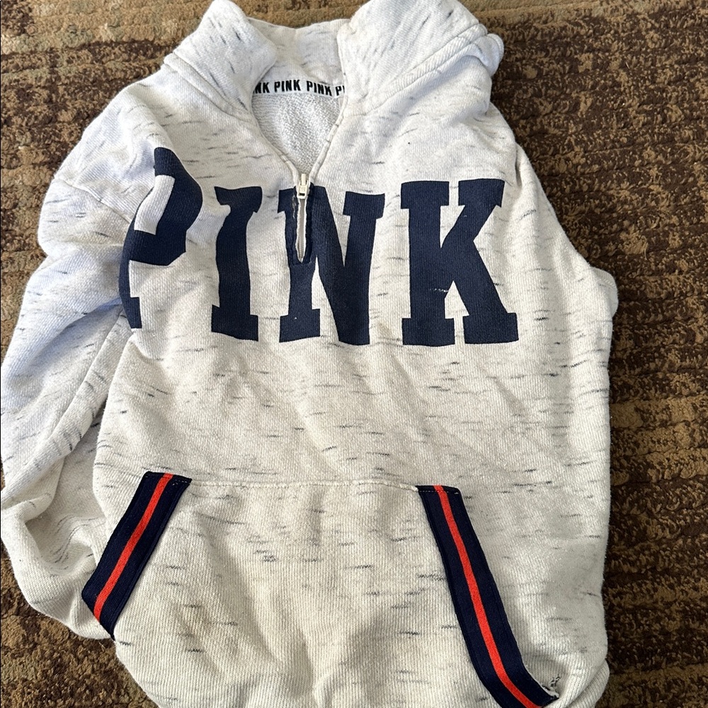 Victoria's Secret PINK Light Gray Hoodie with Navy Accents